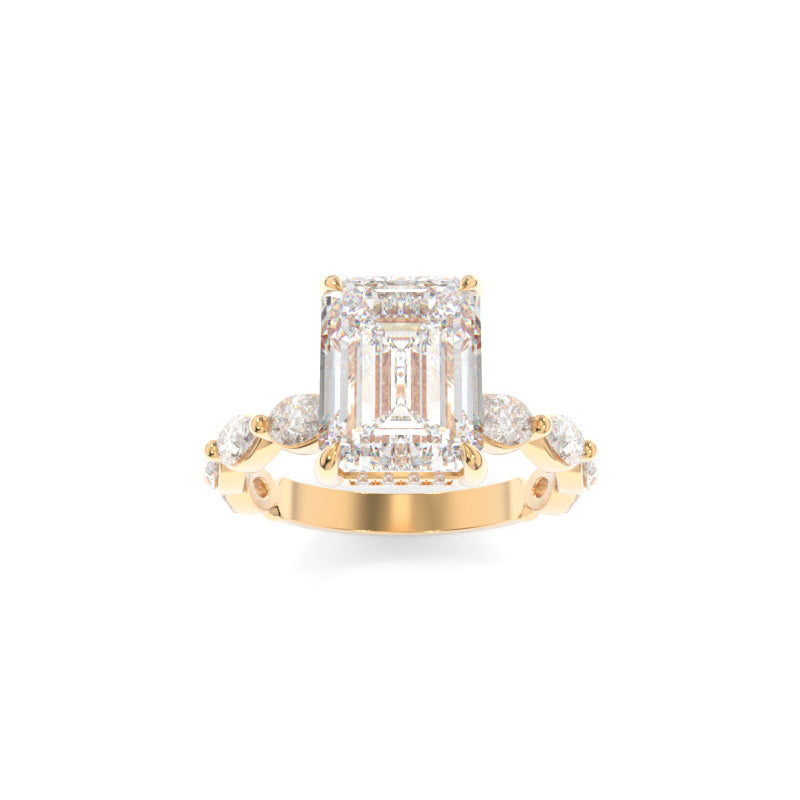 0.75ct emerald cut and brilliant cut diamond trilogy engagement ring